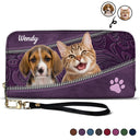 Custom Photo Dogs And Cats Aesthetic Pattern - Loving Gift For Pet Lovers - Personalized Leather Long Wallet