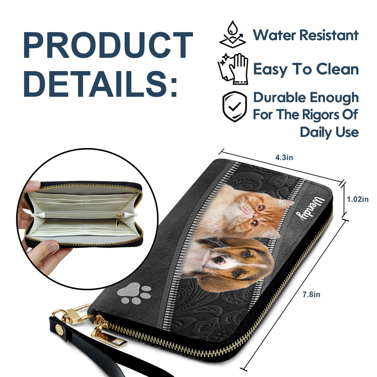 Custom Photo Dogs And Cats Aesthetic Pattern - Loving Gift For Pet Lovers - Personalized Leather Long Wallet