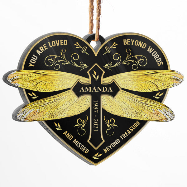 Gold Dragonfly Missed Beyond Treasure - Memorial Gift - Personalized Custom Heart Acrylic Ornament
