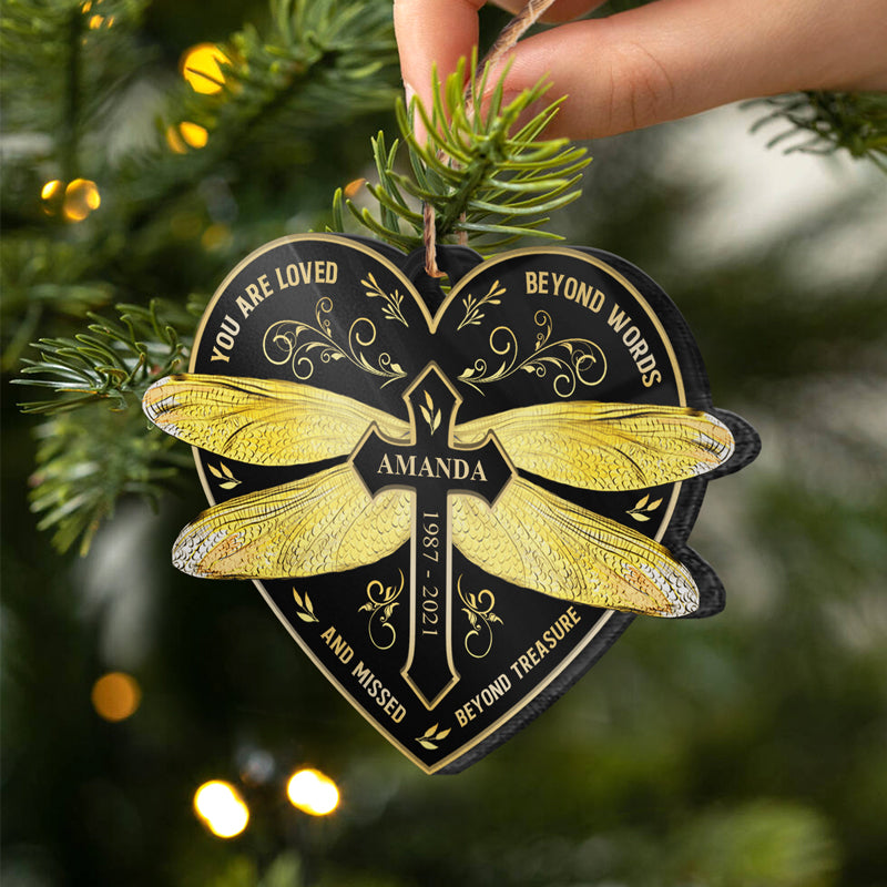 Gold Dragonfly Missed Beyond Treasure - Memorial Gift - Personalized Custom Heart Acrylic Ornament
