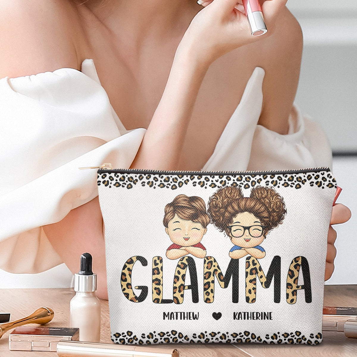 Leopard Mama Nana Title - Birthday, Loving Gift For Mom, Mum, Mother, Grandma, Grandmother - Personalized Cosmetic Bag