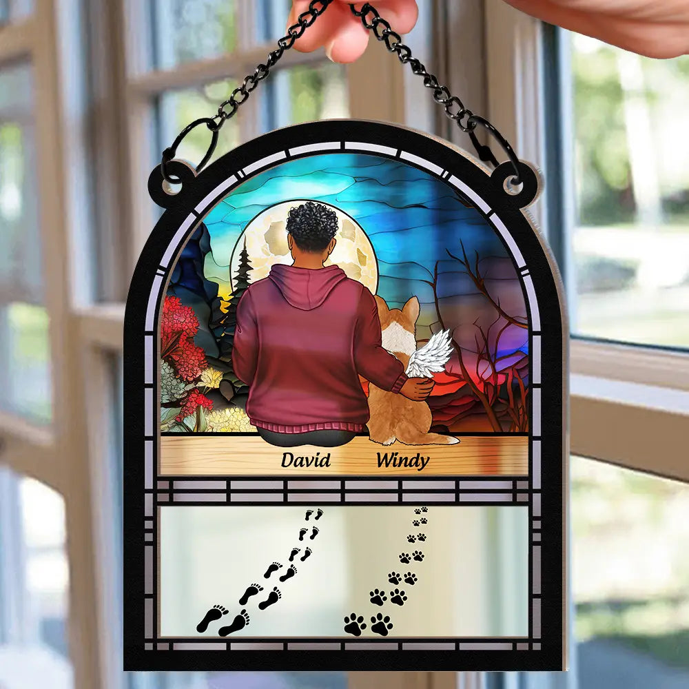 Walking Dog Dad - Personalized Window Hanging Suncatcher Ornament