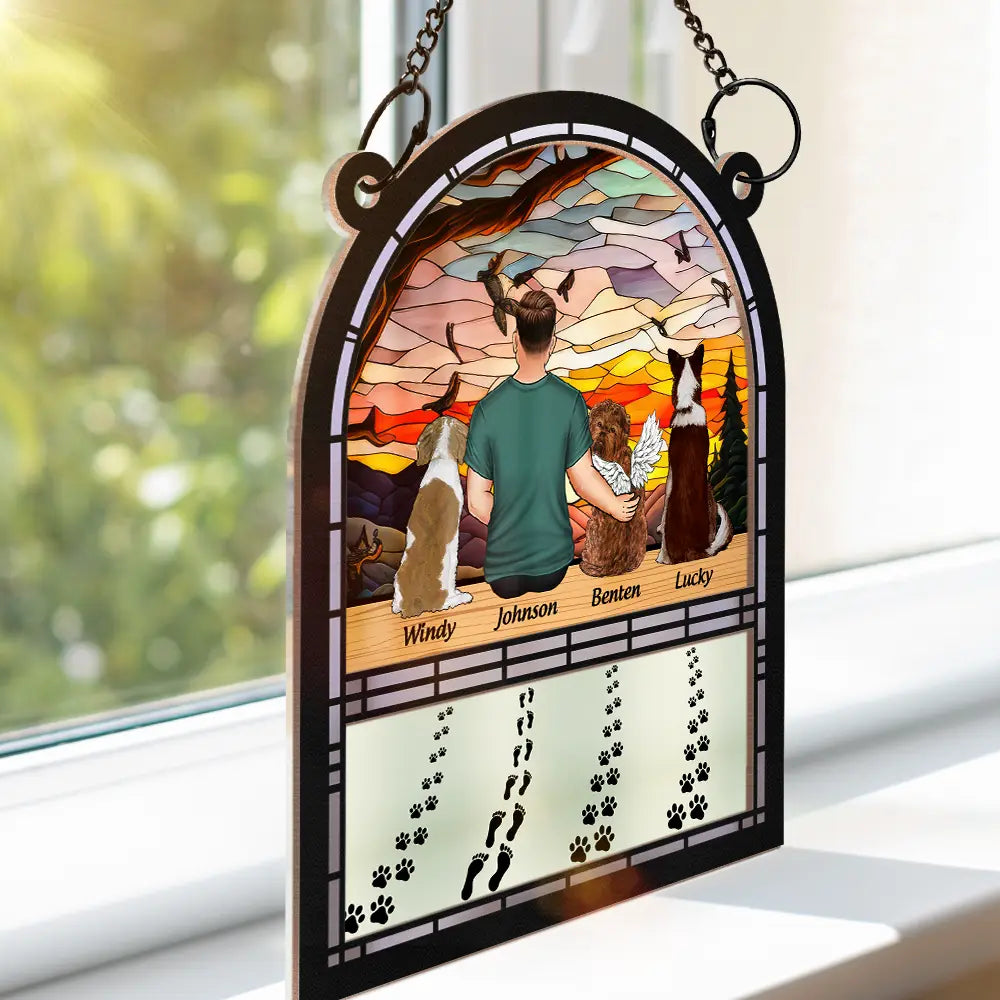 Walking Dog Dad - Personalized Window Hanging Suncatcher Ornament