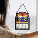 Walking Dog Dad - Personalized Window Hanging Suncatcher Ornament