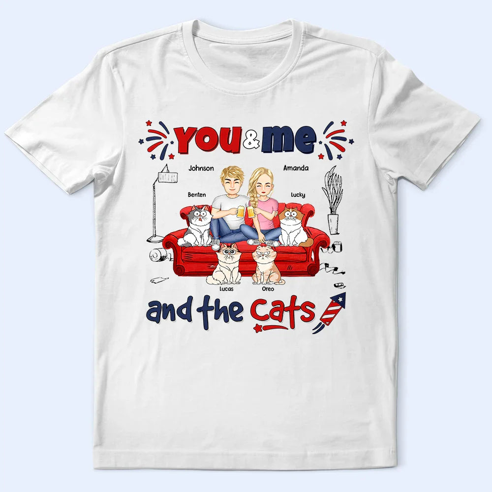 Stars & Stripes You And Me And The Cats - Personalized T Shirt