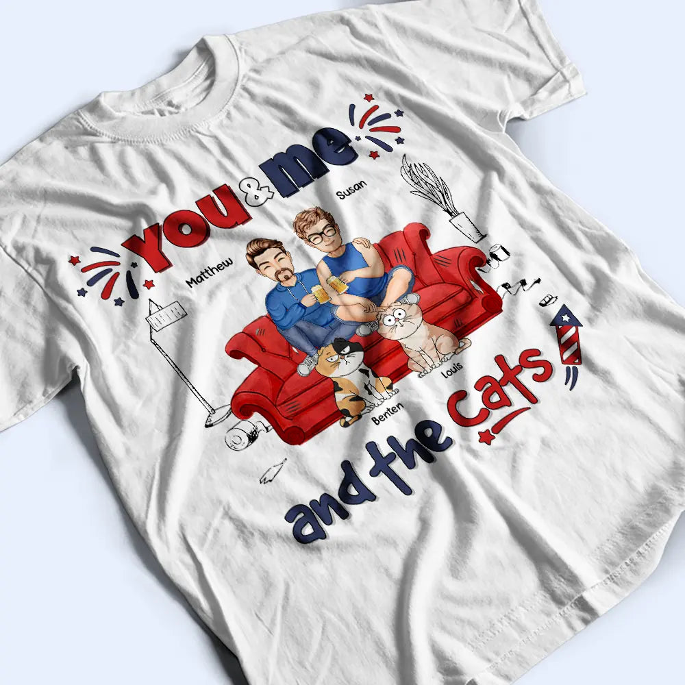 Stars & Stripes You And Me And The Cats - Personalized T Shirt