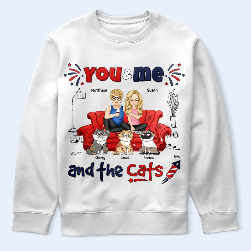Stars & Stripes You And Me And The Cats - Personalized T Shirt