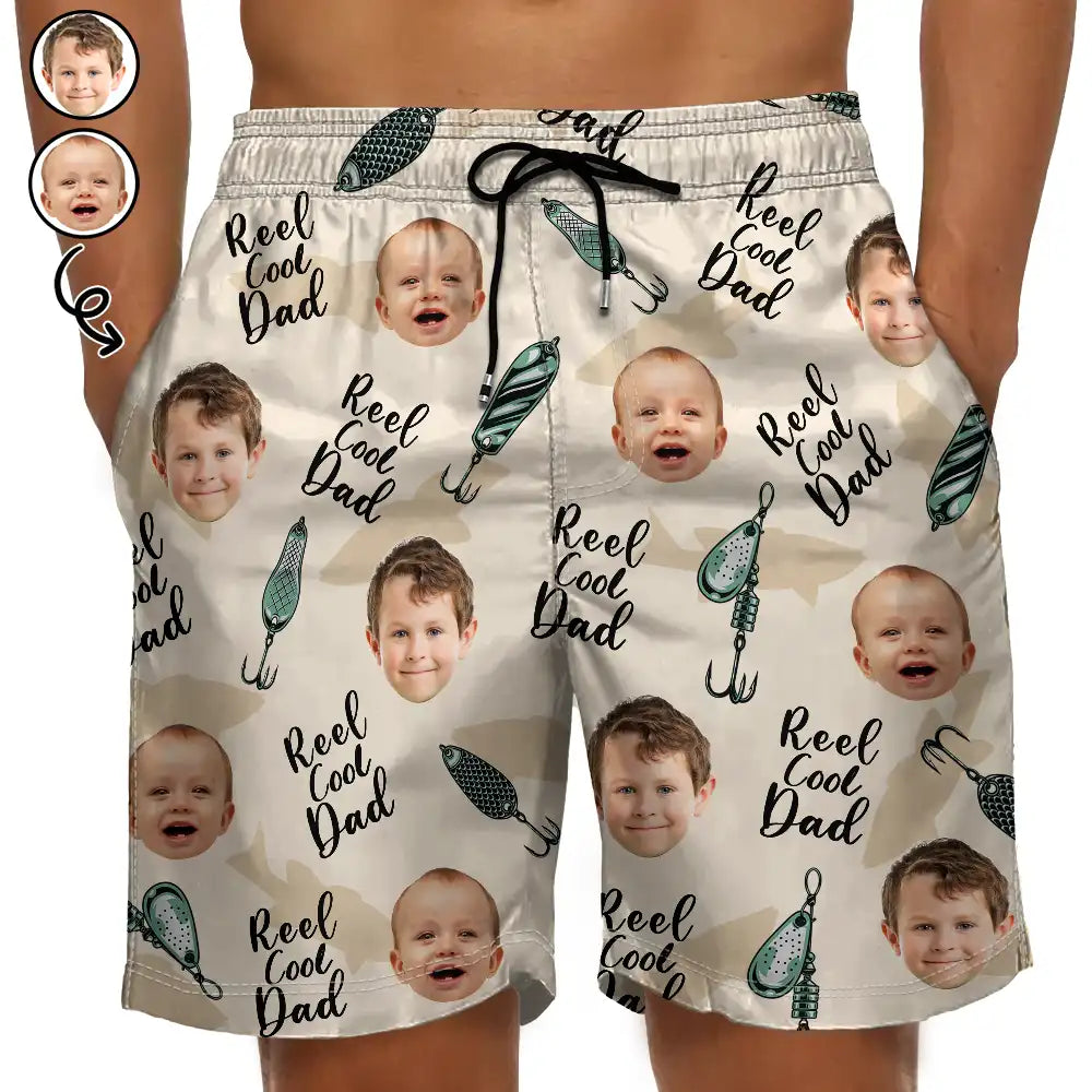 Custom Photo Reel Cool Dad - Personalized Unisex Beach Shorts