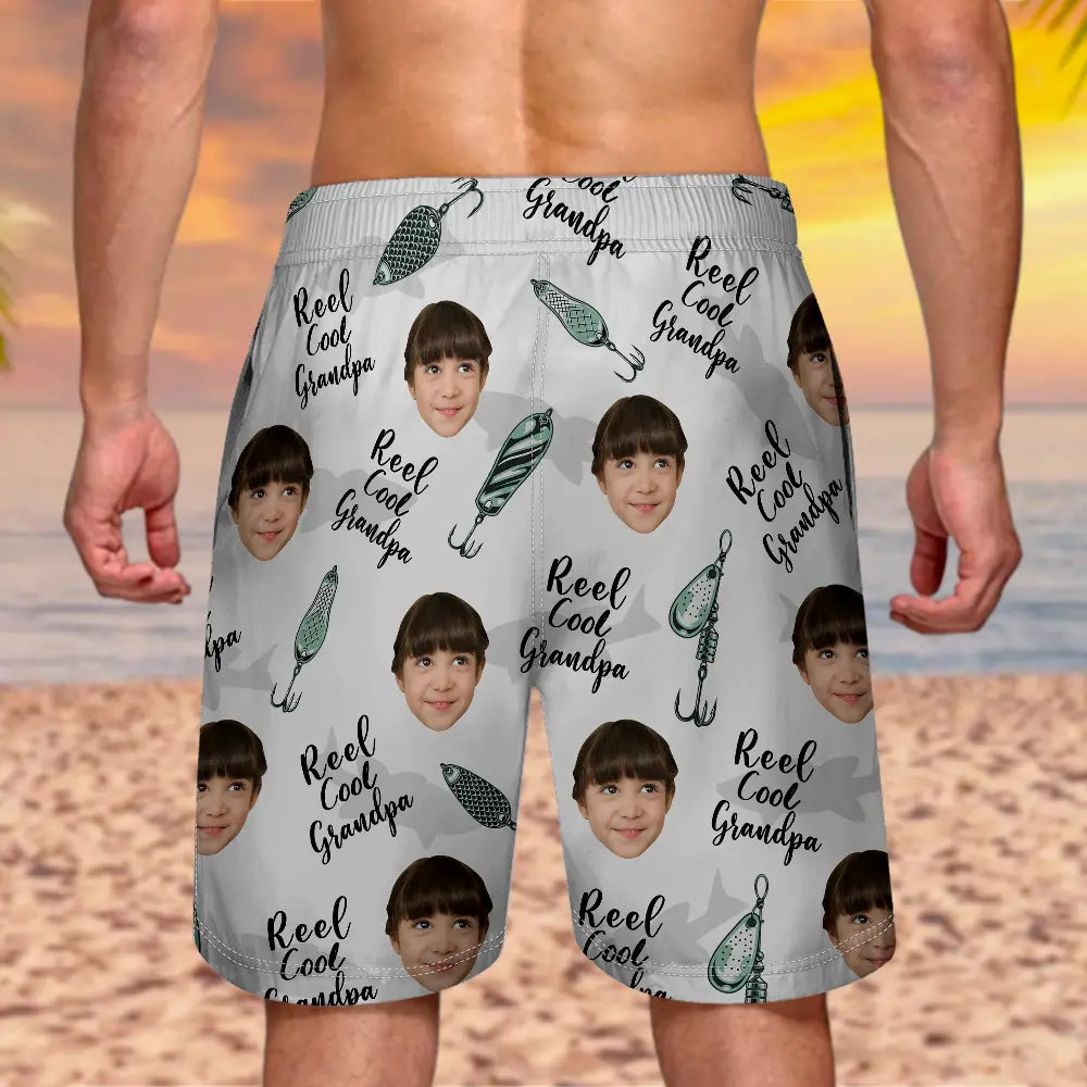 Custom Photo Reel Cool Dad - Personalized Unisex Beach Shorts