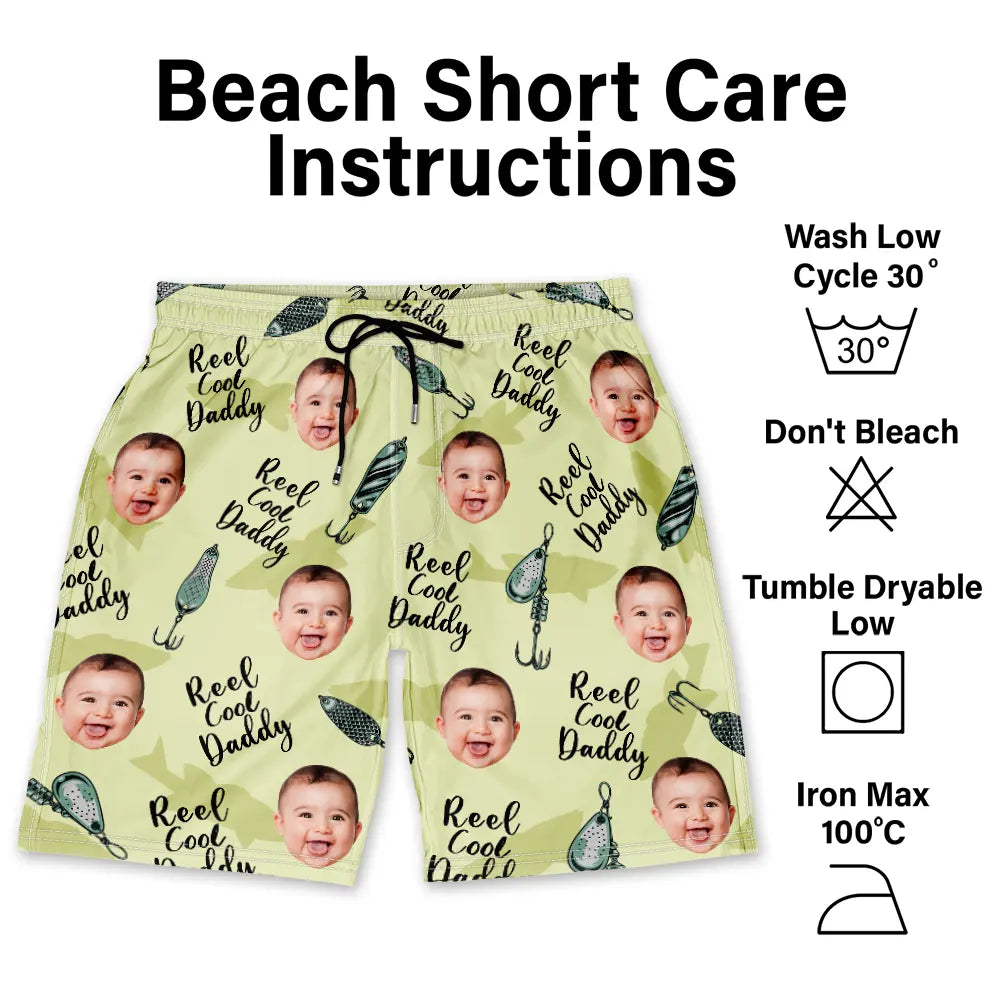 Custom Photo Reel Cool Dad - Personalized Unisex Beach Shorts