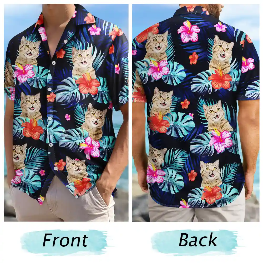 Custom Photo Dark Tropical Flowers - Personalized Hawaiian Shirt