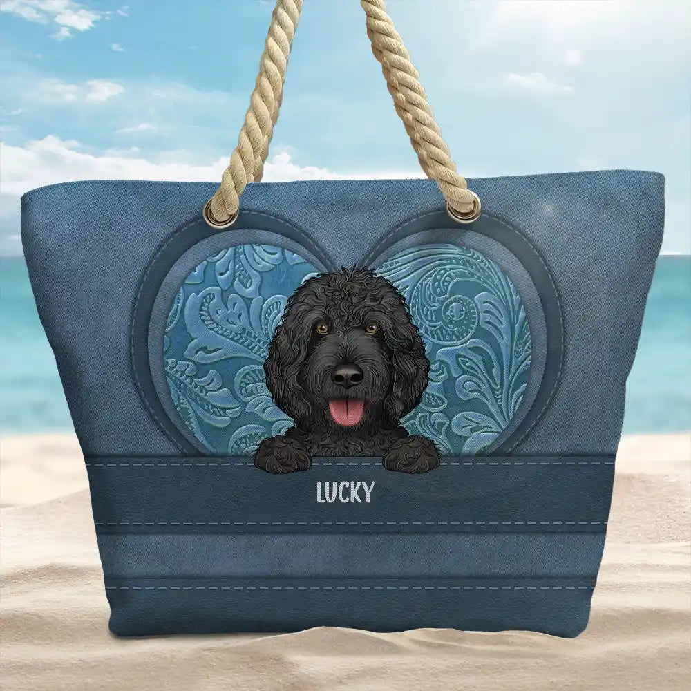Cute Dogs Aesthetic Pattern - Personalized Beach Bag