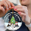 Christmas Funny Cartoon Cats On The Naughty List - Personalized Circle Glass Ornament