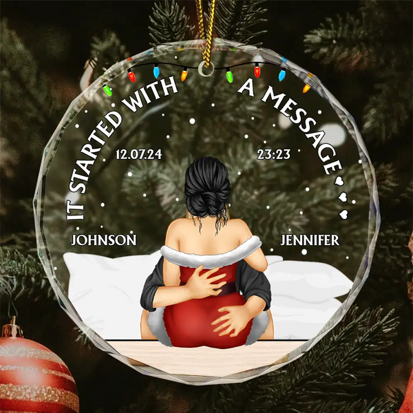 It Started With A Message - Personalized Circle Glass Ornament