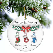 Family Stocking - 3D Inflated Effect Printed Ornament, Personalized Circle Ceramic Ornament