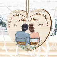 Gift For Couples - Our First Christmas Married Couples - Personalized Custom Shaped Wooden Ornament