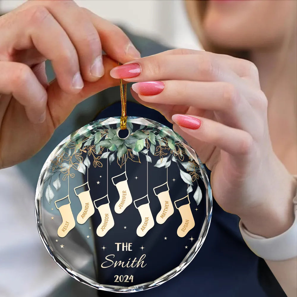 Family - Family Christmas Stocking - Personalized Circle Glass Ornament