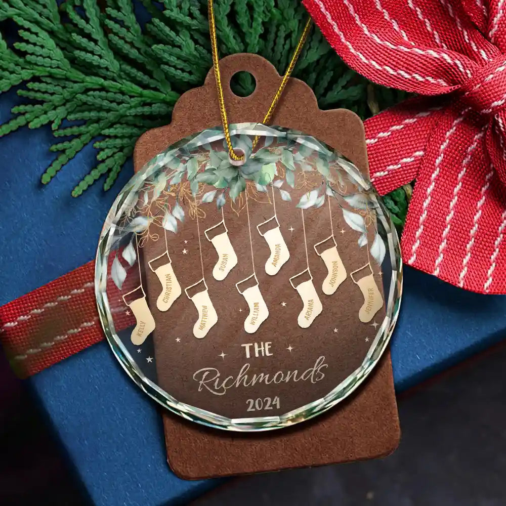 Family - Family Christmas Stocking - Personalized Circle Glass Ornament