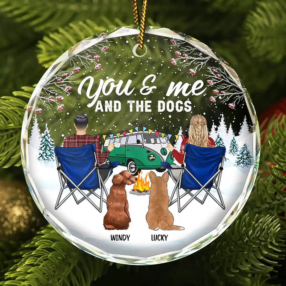 You And Me And The Dogs Camping - Personalized Circle Glass Ornament