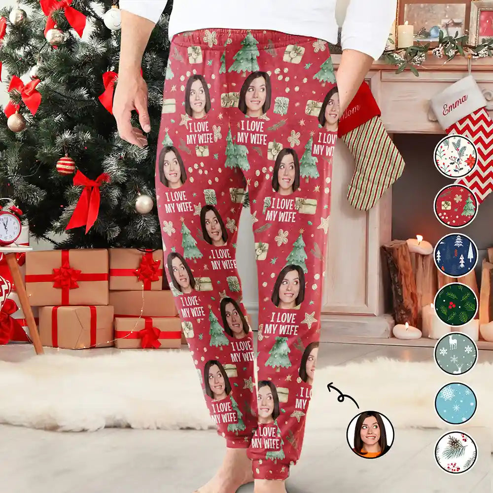 Gift For Wife, Girlfriend - Custom Photo I Love My Wife - Personalized Pajama Pants