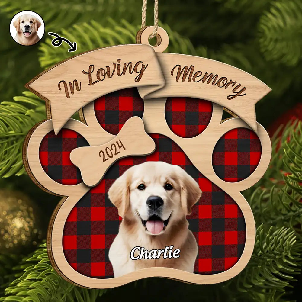 Custom Photo In Loving Memory Pet - Personalized Custom Shaped Wooden Ornament