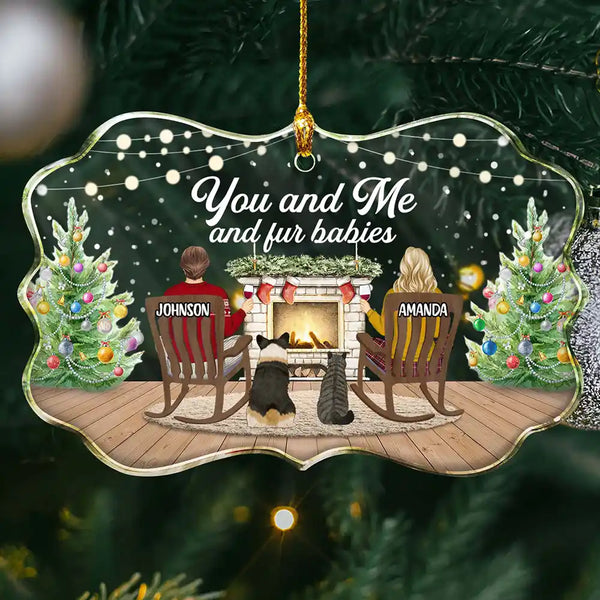 Christmas,Pet Couple,Happy - You And Me And The Fur Babies - Personalized Medallion Glass Ornament