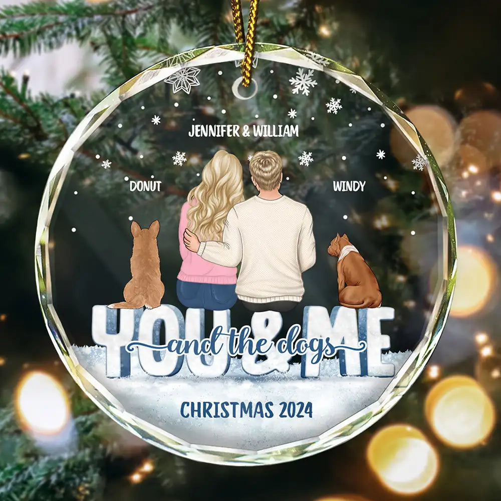 You And Me And The Dogs - Personalized Circle Glass Ornament