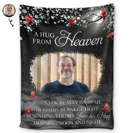 Custom Photo A Hug From Heaven - Personalized Fleece Blanket, Sherpa Blanket