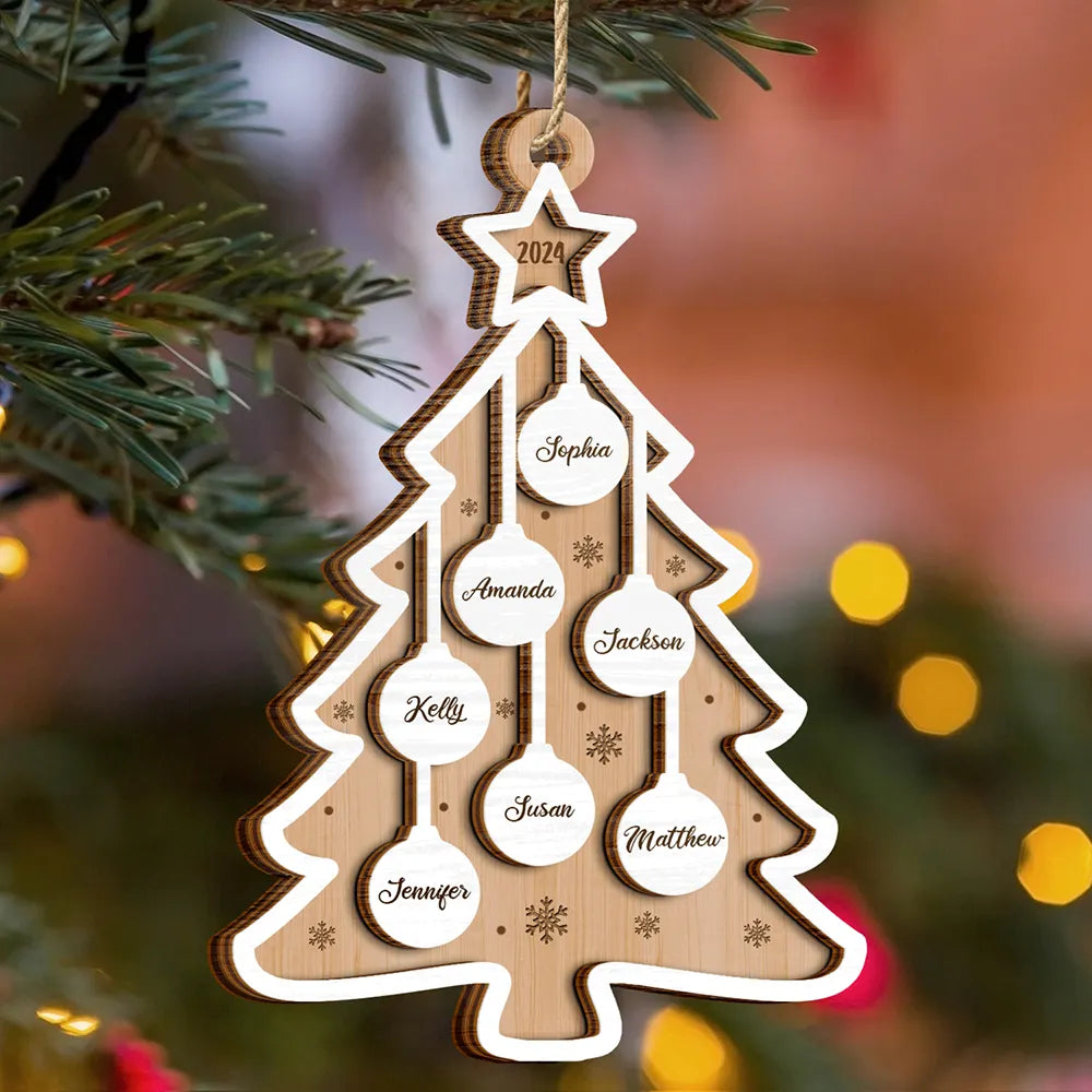 Christmas Tree Family Best Friends Co-workers - Personalized 2-Layered Wooden Ornament