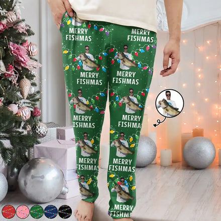 Custom Photo Merry Fishmas - Personalized Pajama Pants