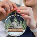 Christmas,Custom Photo,Happy,Family - Custom Photo First Christmas In Our New House - Personalized Cirlce Glass Ornament