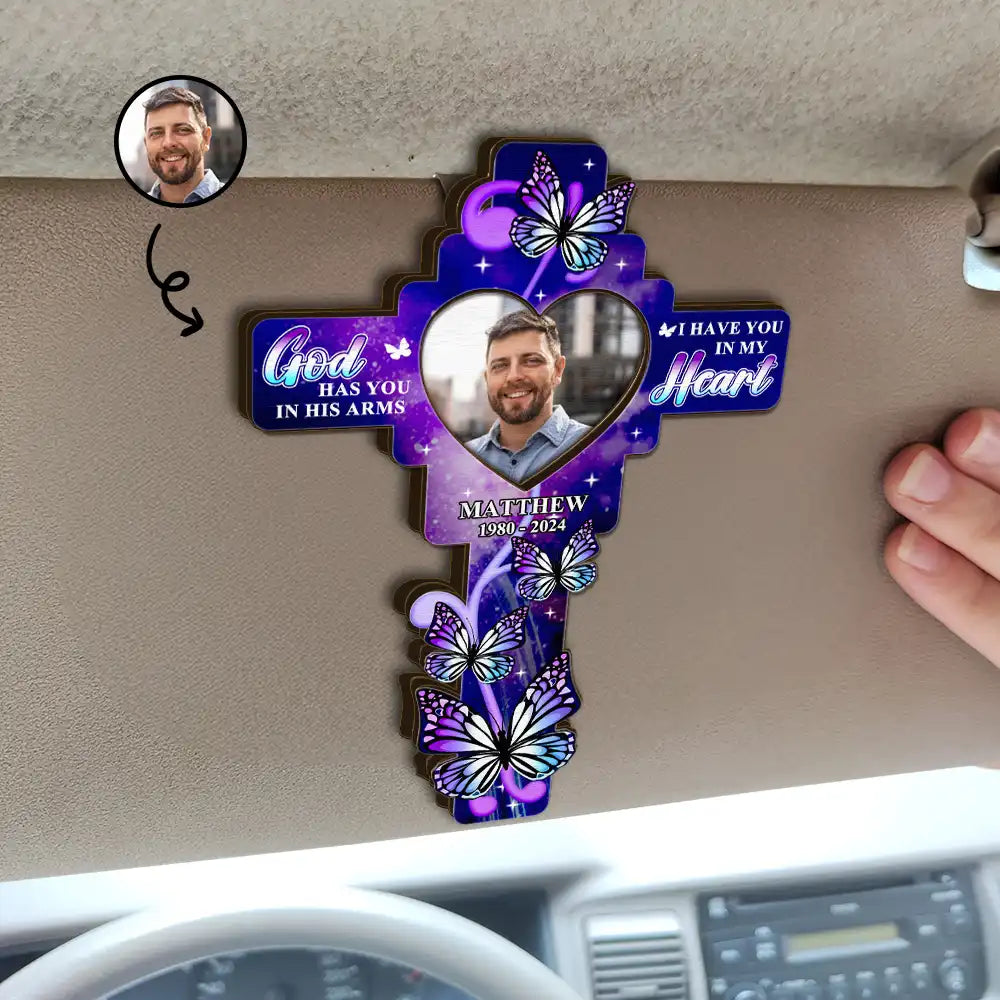 Custom Photo God Has You In His Arms - Personalized Custom Shaped Car Visor Clip