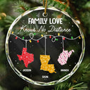 Family - Family Love Knows No Distance - Personalized Circle Glass Ornament