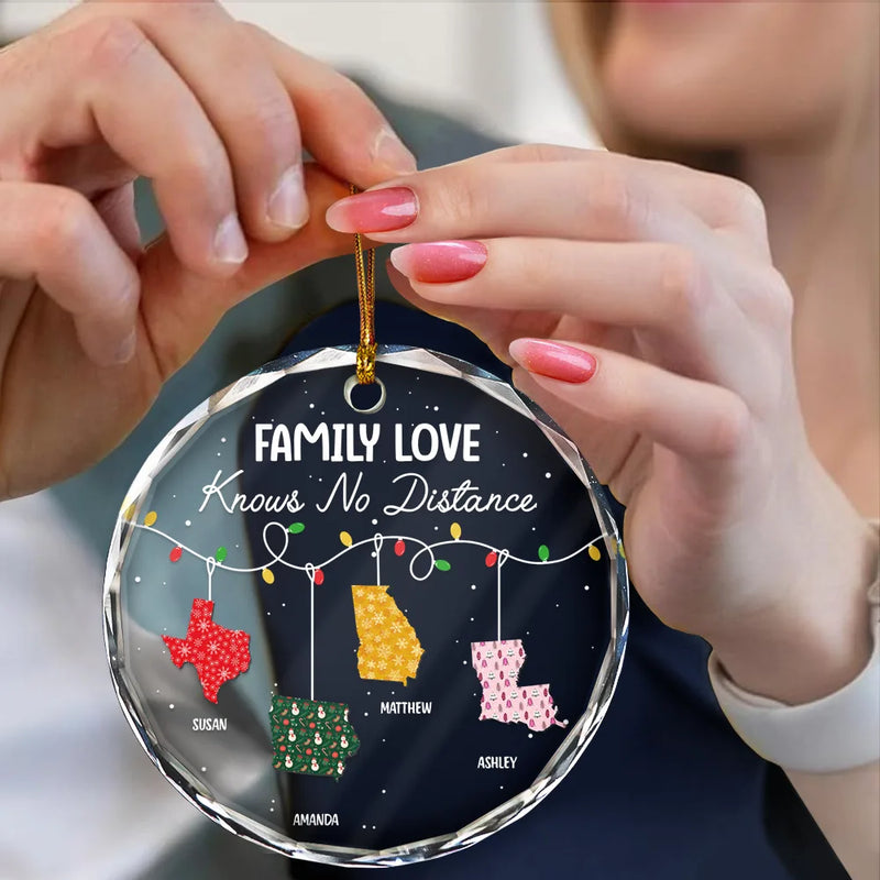 Family - Family Love Knows No Distance - Personalized Circle Glass Ornament