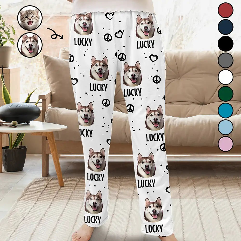 Custom Photo Peace Love Pet Face - Personalized Pajama Pants