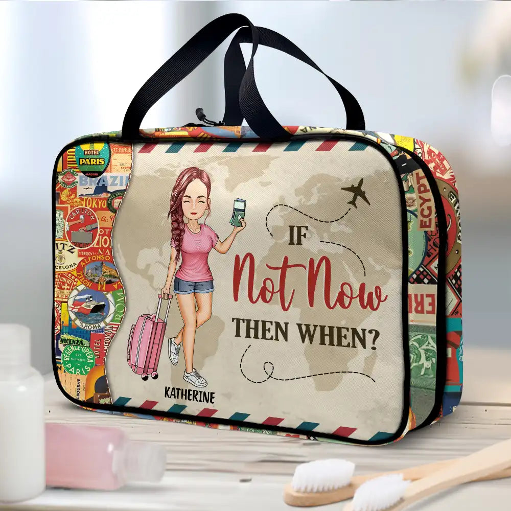 Travel,Gift For Yourself,Gift For Women,Happy - Just A Girl Who Loves Traveling - Personalized Toiletry Bag