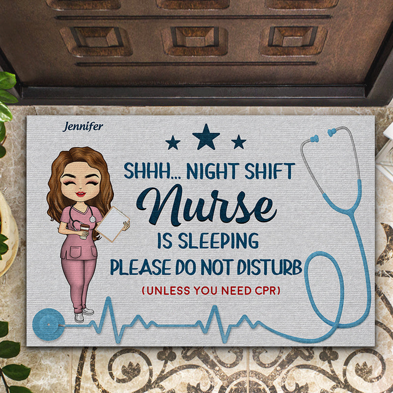 Night Shift Nurse Sleeping - Gift For Nurse - Personalized Custom Doormat