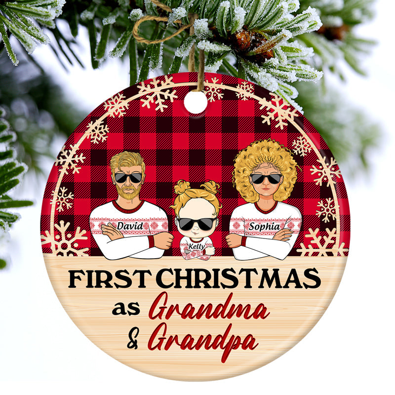 First Christmas As Grandma & Grandpa - Christmas Gift For Family - Personalized Custom Circle Ceramic Ornament