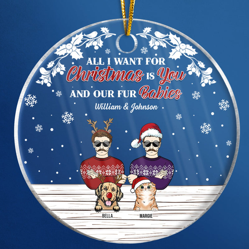 Couple Christmas Is You And Our Fur Babies - Christmas Gift For Dog & Cat Lovers - Personalized Custom Circle Acrylic Ornament