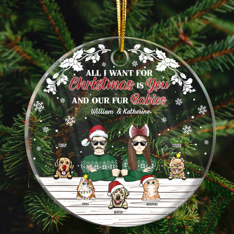 Couple Christmas Is You And Our Fur Babies - Christmas Gift For Dog & Cat Lovers - Personalized Custom Circle Acrylic Ornament