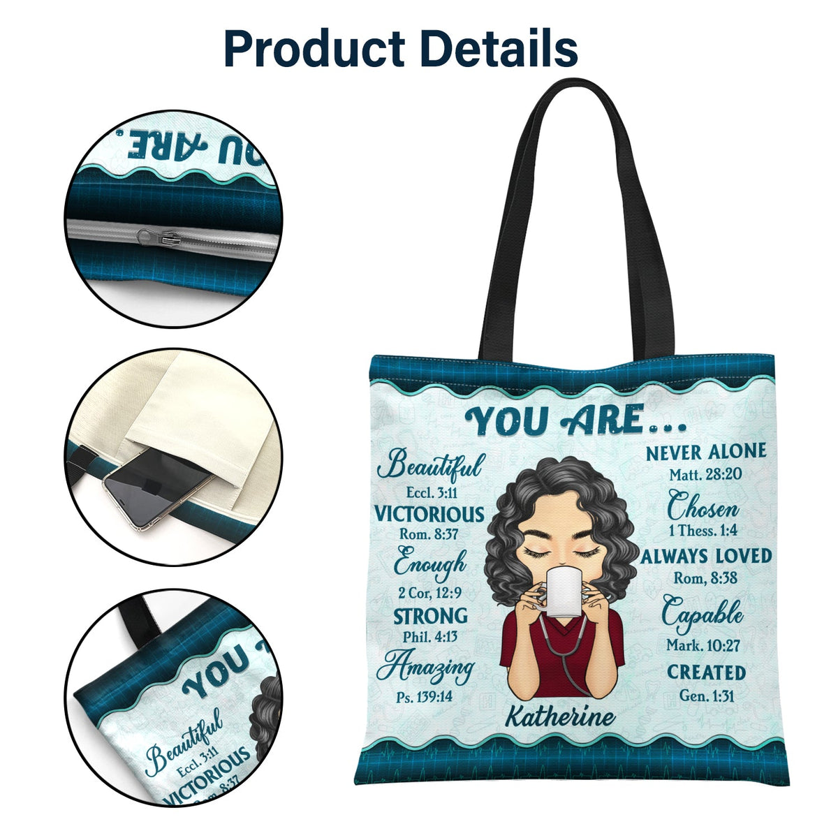 Coffee, Scrubs And Rubber Gloves - Gift For Nurse - Personalized Custom Zippered Canvas Bag