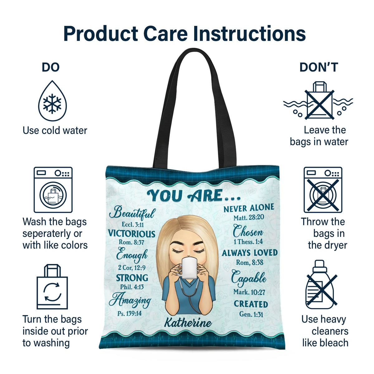 Coffee, Scrubs And Rubber Gloves - Gift For Nurse - Personalized Custom Zippered Canvas Bag