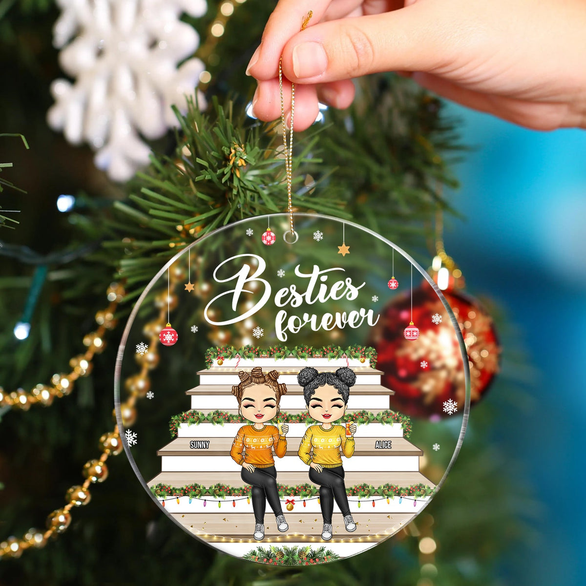Besties Forever - Christmas Gift For Bestie - Personalized Circle Acrylic Ornament