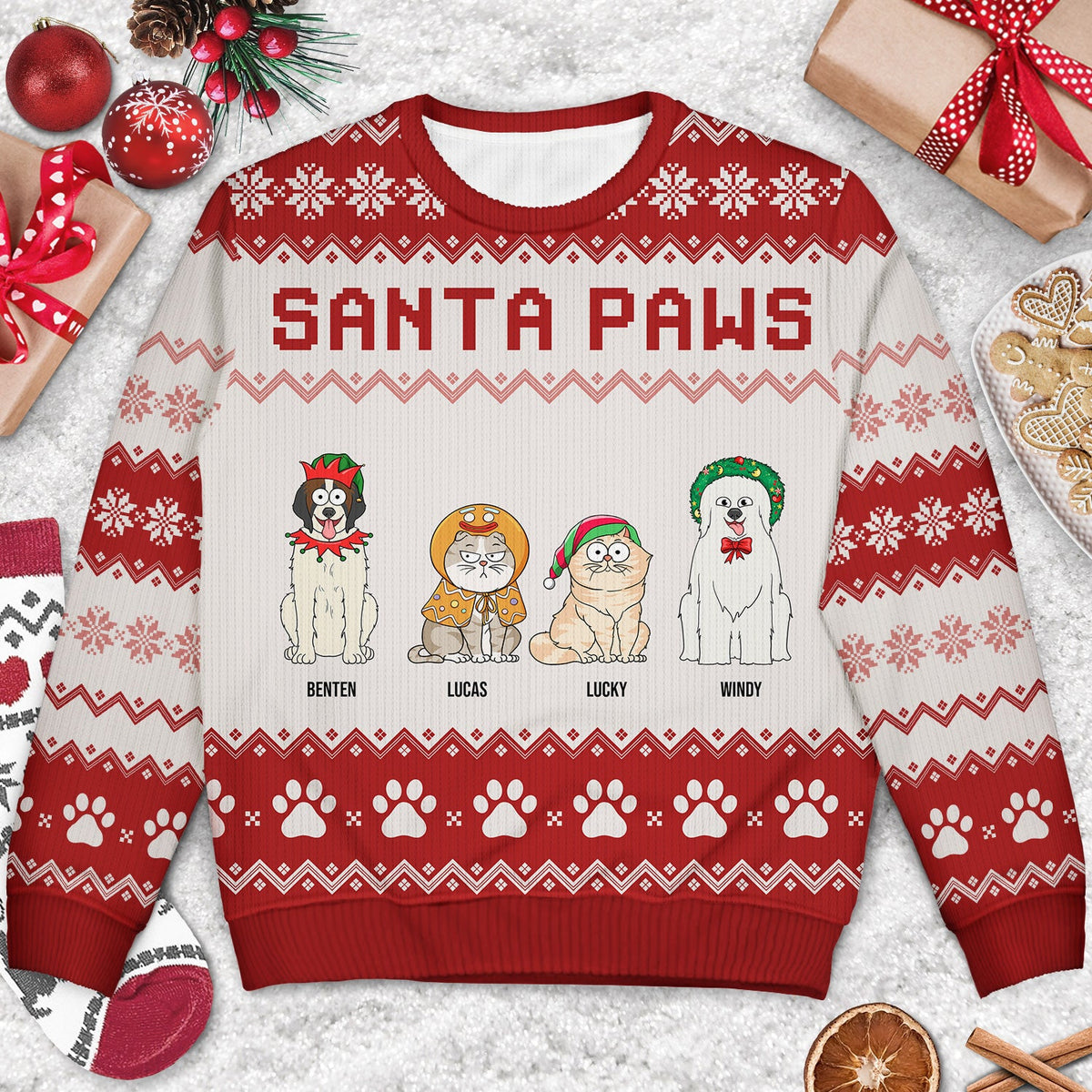 Santa Paws - Christmas Gift For Dog Cat Lovers - Personalized Unisex Ugly Sweater