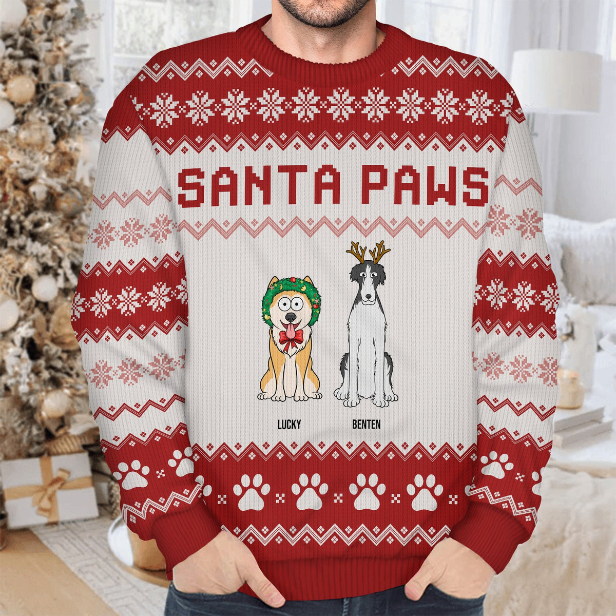 Santa Paws - Christmas Gift For Dog Cat Lovers - Personalized Unisex Ugly Sweater