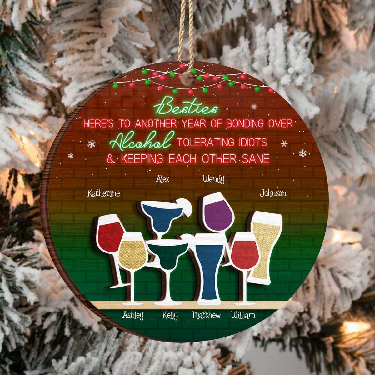 Here's To Another Year Of Bonding Over - Christmas Gift For Besties - Personalized 2-Layered Wooden Ornament
