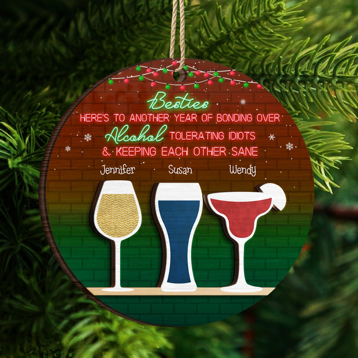 Here's To Another Year Of Bonding Over - Christmas Gift For Besties - Personalized 2-Layered Wooden Ornament