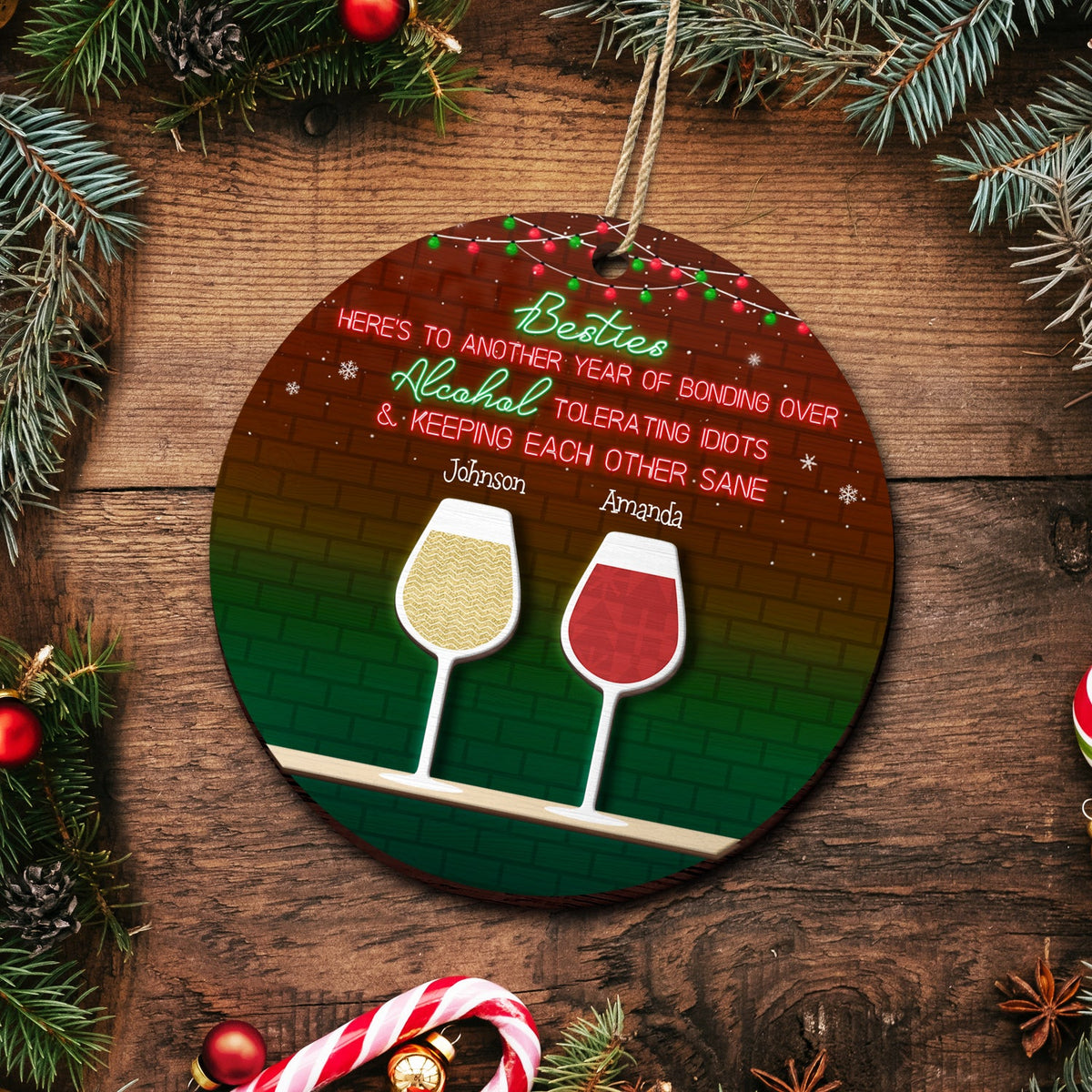 Here's To Another Year Of Bonding Over - Christmas Gift For Besties - Personalized 2-Layered Wooden Ornament
