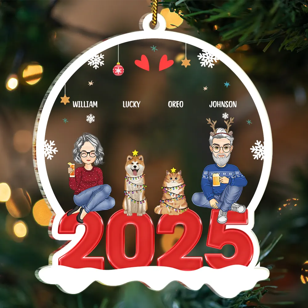 All Family With Dog Cat - Christmas Gift For Family - Personalized Custom Shaped Acrylic Ornament