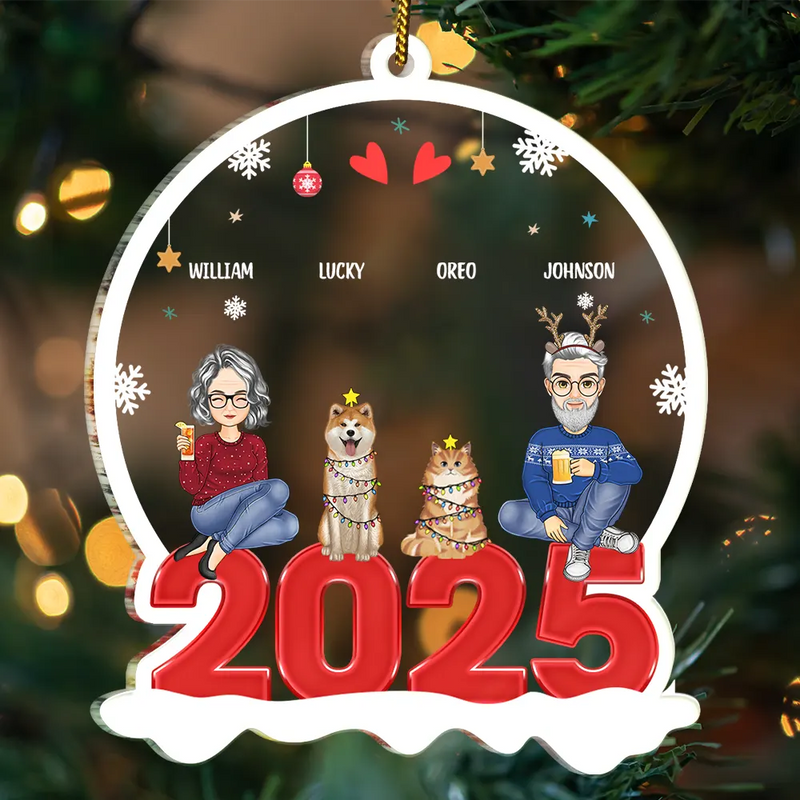 All Family With Dog Cat - Christmas Gift For Family - Personalized Custom Shaped Acrylic Ornament